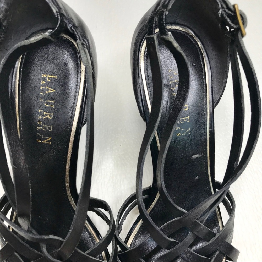 Lauren Ralph Lauren Black Strappy Leather Heels - Picture 5 of 8